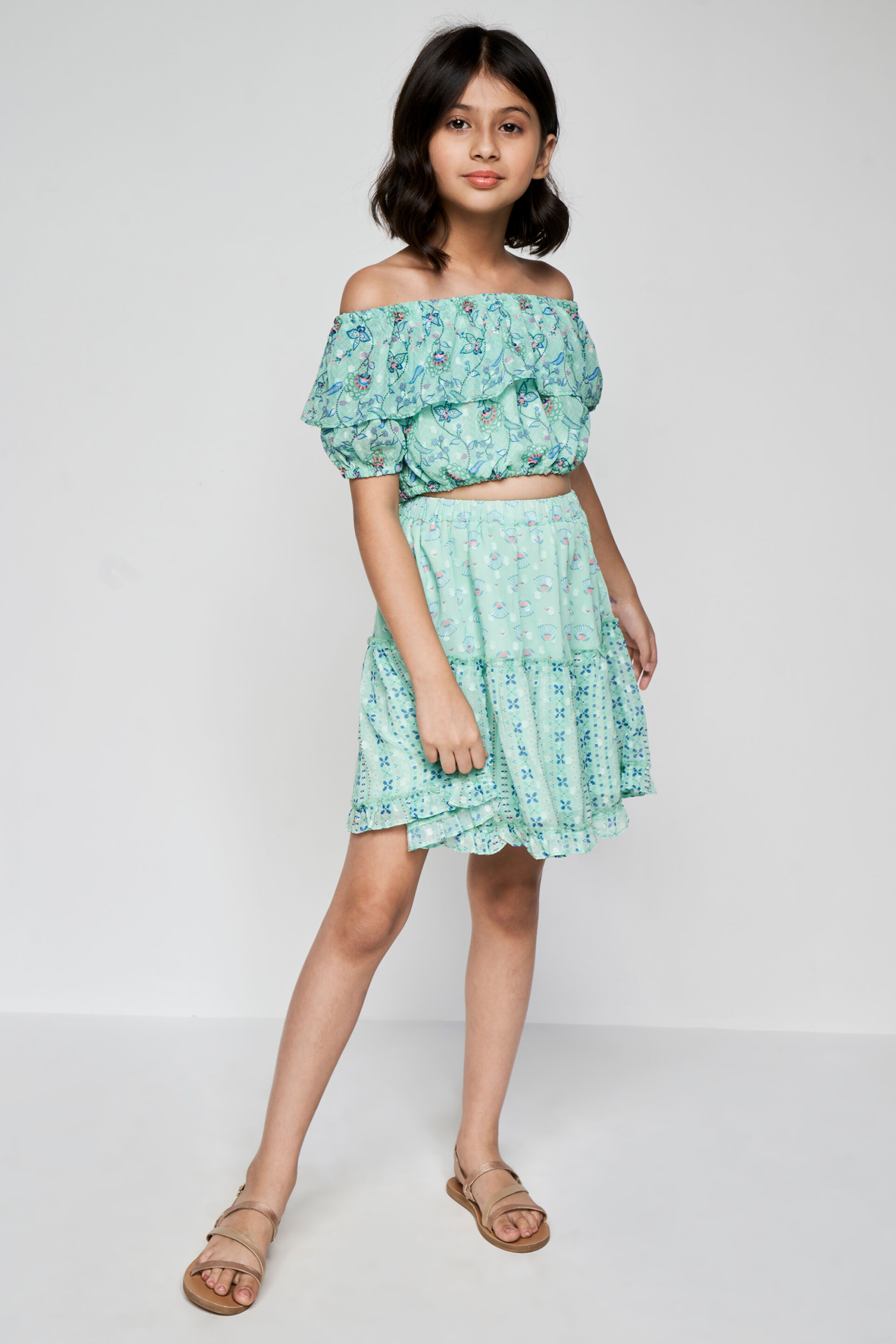 Sea-Green Top Skirt Set, Sea Green, image 2
